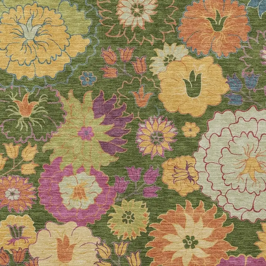 Artichoke Green Gold And Pink Floral Washable Indoor Outdoor Area Rug Photo 7