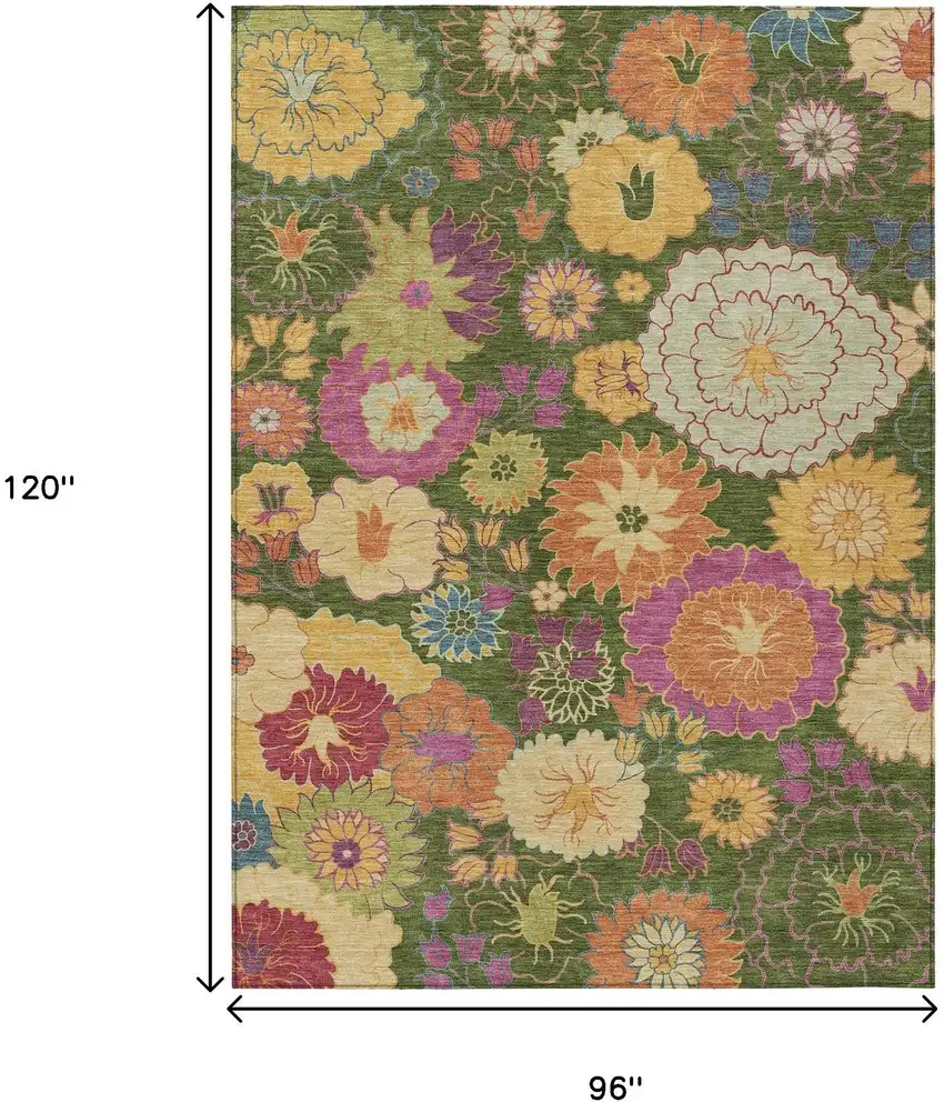 Artichoke Green Gold And Pink Floral Washable Indoor Outdoor Area Rug Photo 3
