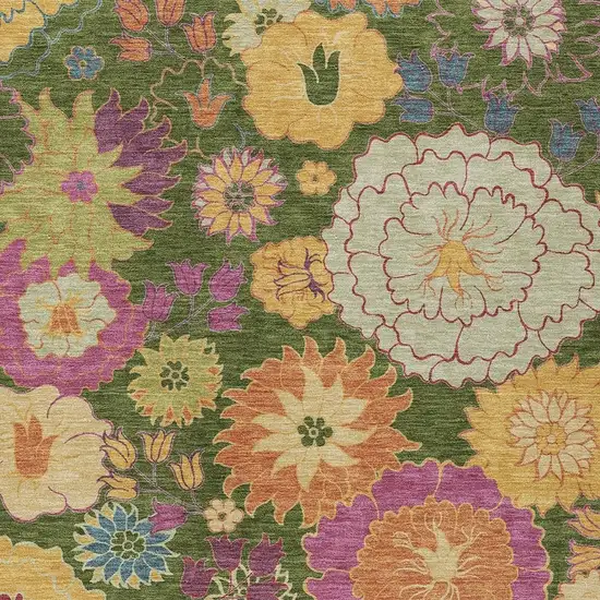 Artichoke Green Gold And Pink Floral Washable Indoor Outdoor Area Rug Photo 7