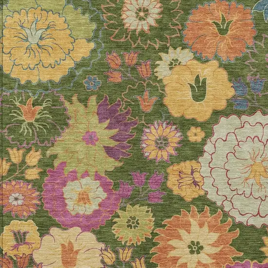 Artichoke Green Gold And Pink Floral Washable Indoor Outdoor Area Rug Photo 7