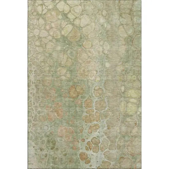 Artichoke Green Gray And Beige Abstract Washable Area Rug With UV Protection Photo 1