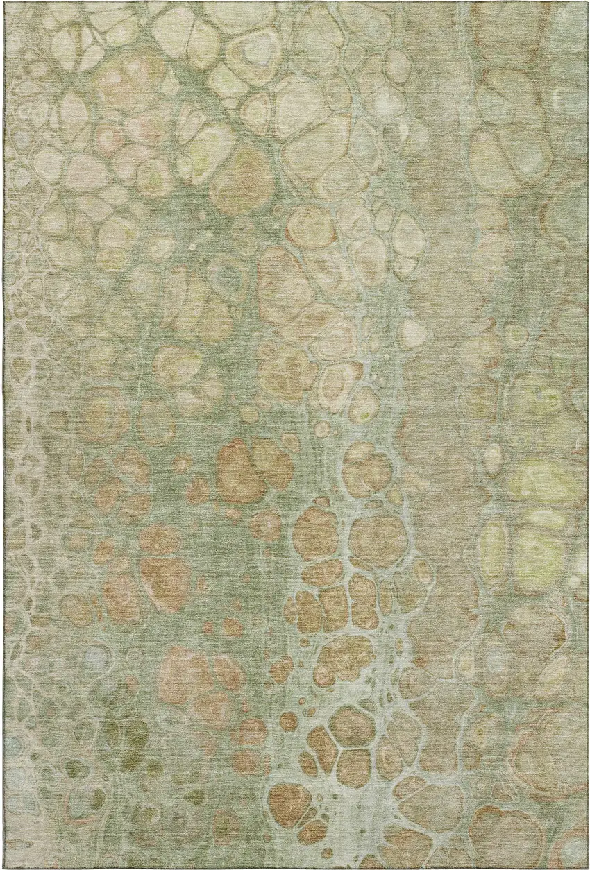 Artichoke Green Gray And Beige Abstract Washable Area Rug With UV Protection Photo 1