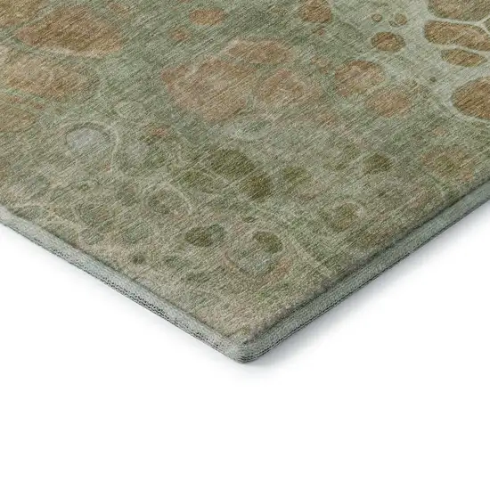 Artichoke Green Gray And Beige Abstract Washable Area Rug With UV Protection Photo 8