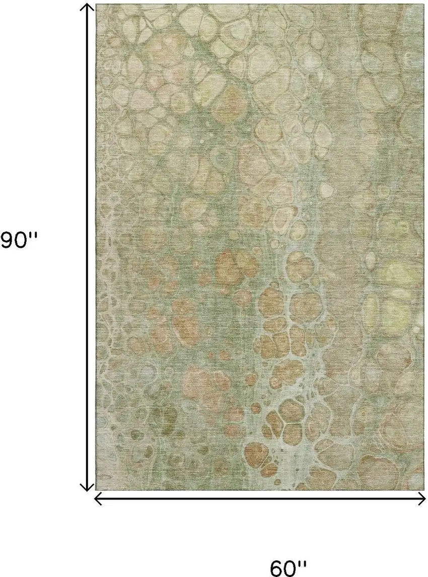 Artichoke Green Gray And Beige Abstract Washable Area Rug With UV Protection Photo 9