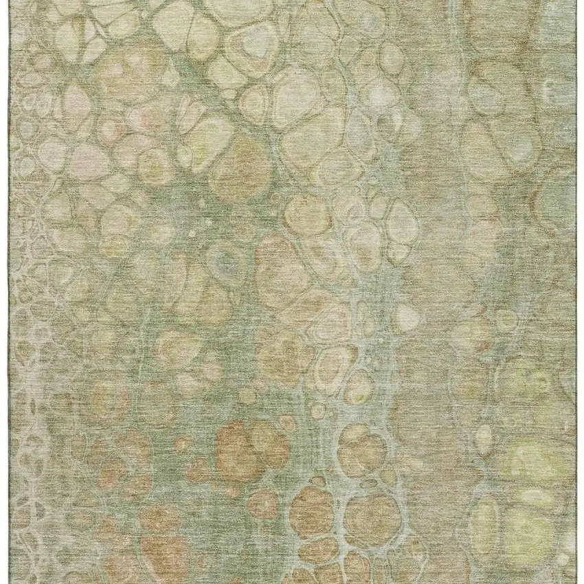 Artichoke Green Gray And Beige Abstract Washable Area Rug With UV Protection Photo 4