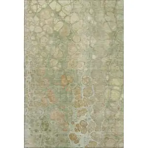 Photo of Artichoke Green Gray And Beige Abstract Washable Area Rug With UV Protection