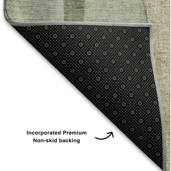 Artichoke Green Gray And Beige Abstract Washable Area Rug With UV Protection Photo 8