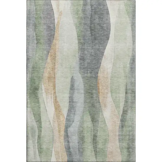 Artichoke Green Gray And Beige Abstract Washable Area Rug With UV Protection Photo 7