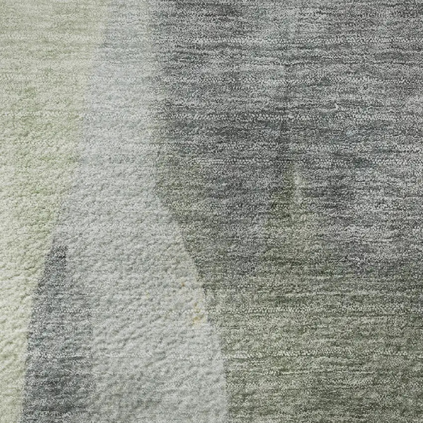 Artichoke Green Gray And Beige Abstract Washable Area Rug With UV Protection Photo 1