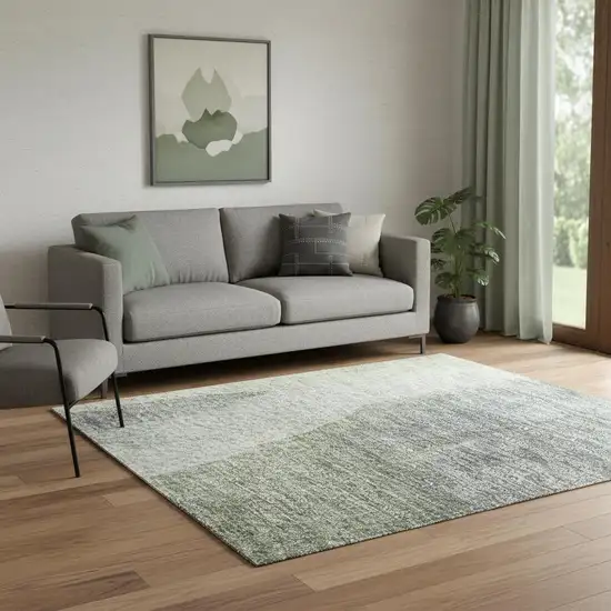 Artichoke Green Gray And Beige Abstract Washable Area Rug With UV Protection Photo 2