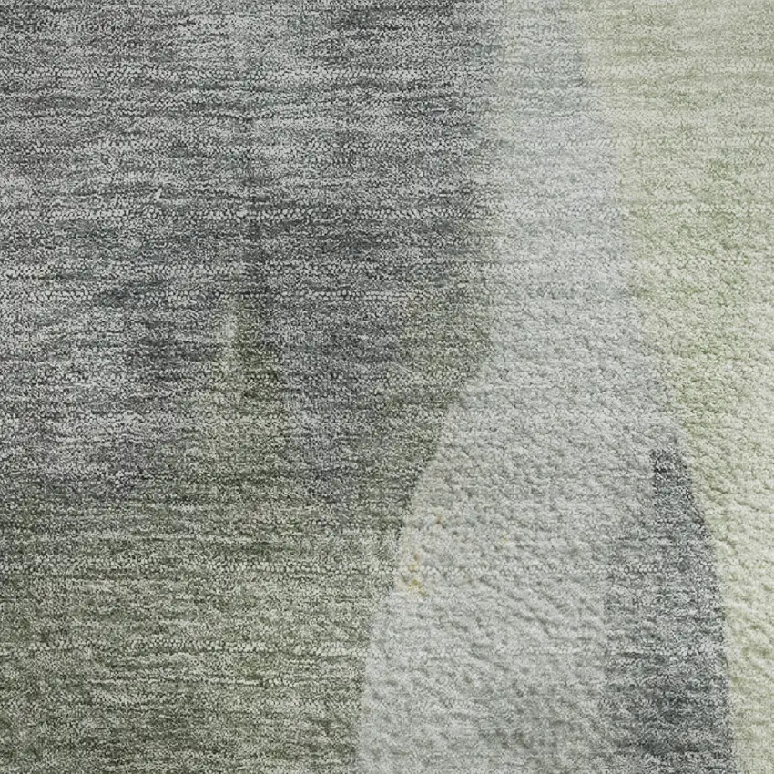 Artichoke Green Gray And Beige Abstract Washable Area Rug With UV Protection Photo 4