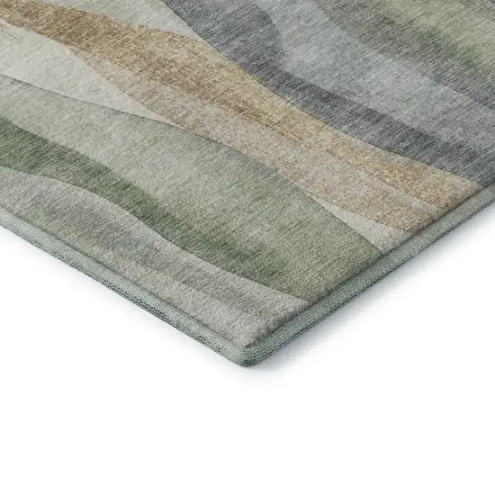 Artichoke Green Gray And Beige Abstract Washable Area Rug With UV Protection Photo 9