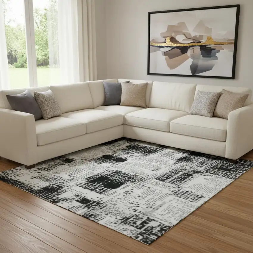 Artichoke Green Gray And Beige Abstract Washable Area Rug With UV Protection Photo 2