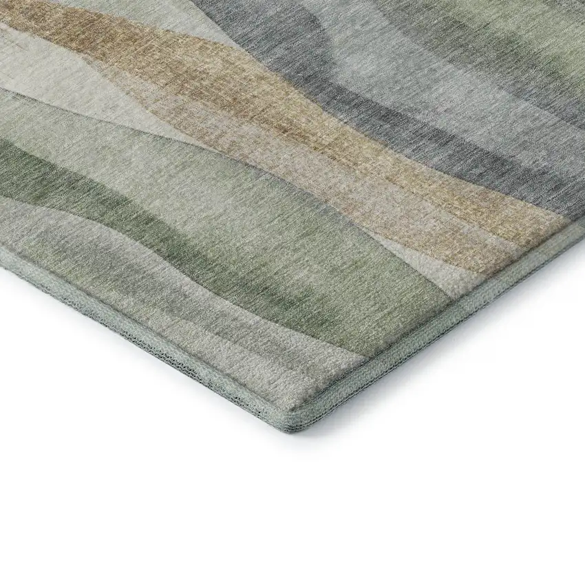 Artichoke Green Gray And Beige Abstract Washable Area Rug With UV Protection Photo 9