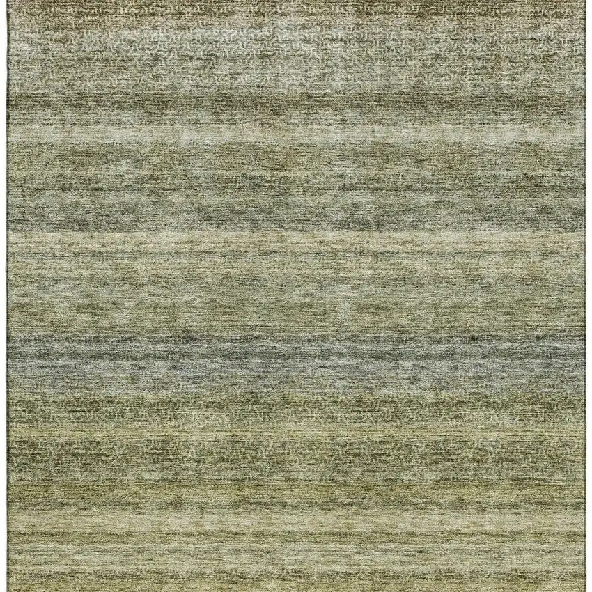Artichoke Green Gray And Beige Striped Washable Area Rug With UV Protection Photo 5