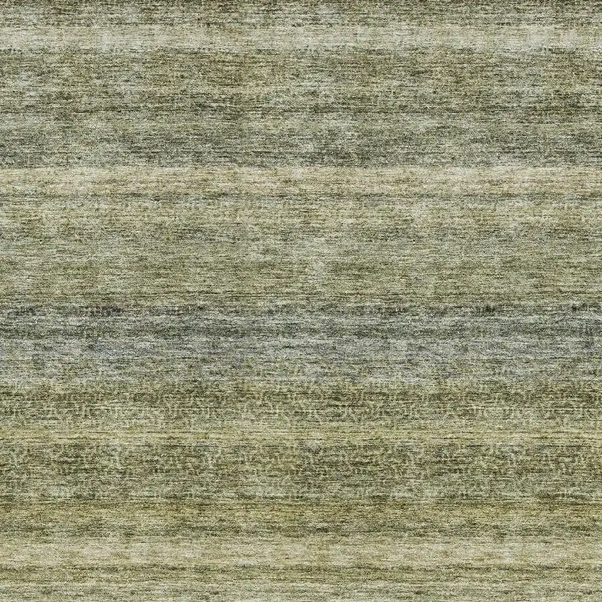 Artichoke Green Gray And Beige Striped Washable Area Rug With UV Protection Photo 4