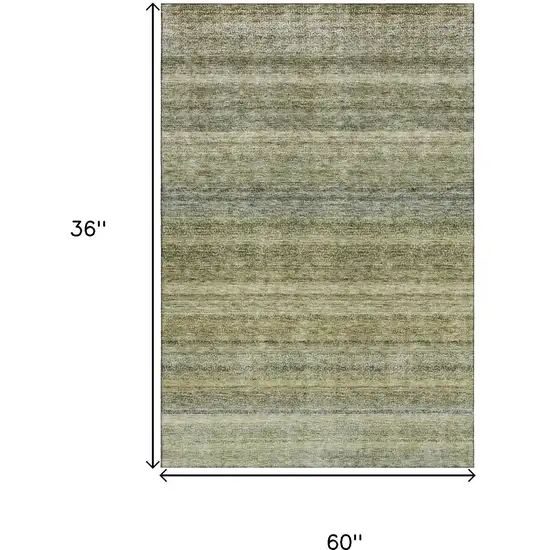 Artichoke Green Gray And Beige Striped Washable Area Rug With UV Protection Photo 3