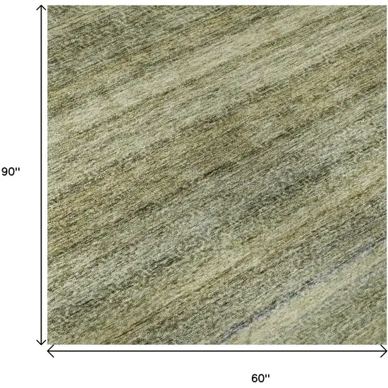 Artichoke Green Gray And Beige Striped Washable Area Rug With UV Protection Photo 9