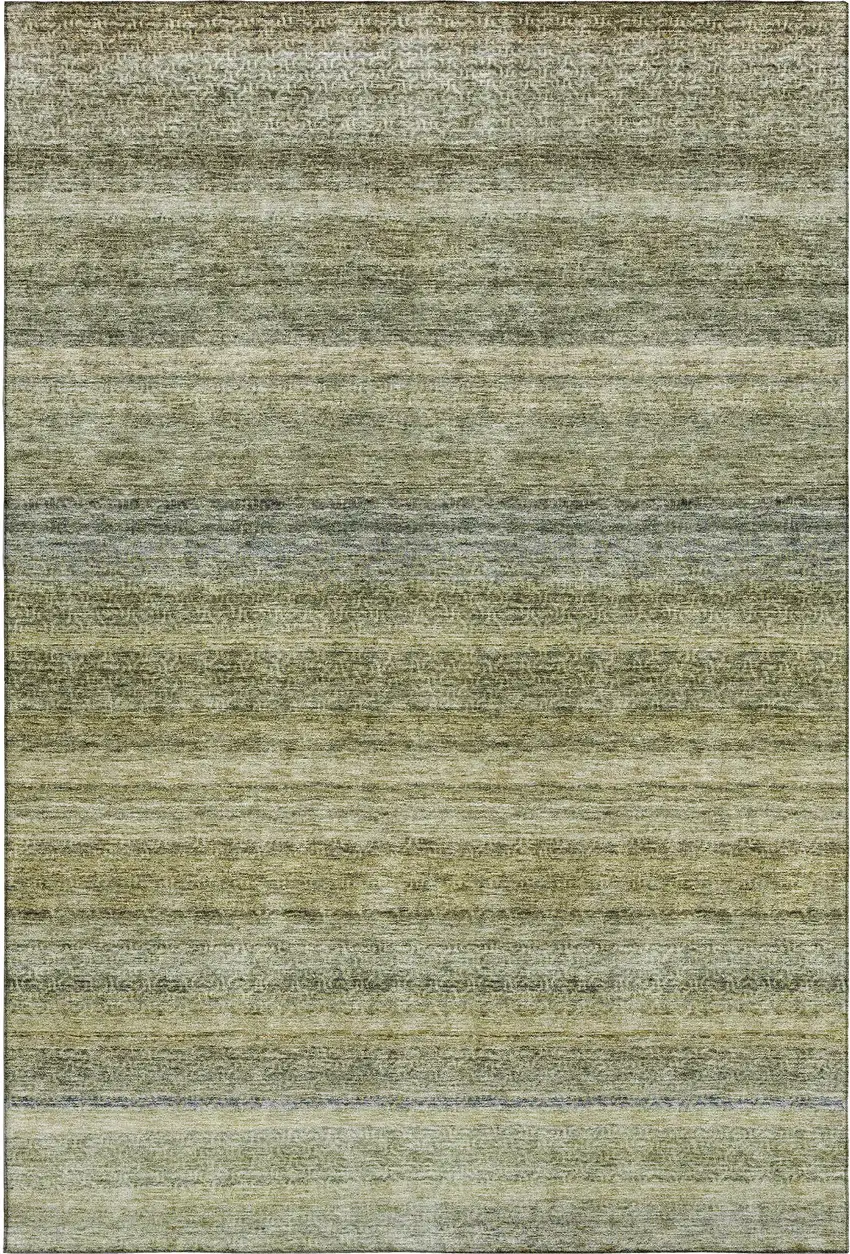 Artichoke Green Gray And Beige Striped Washable Area Rug With UV Protection Photo 5