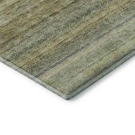 Artichoke Green Gray And Beige Striped Washable Area Rug With UV Protection Photo 7