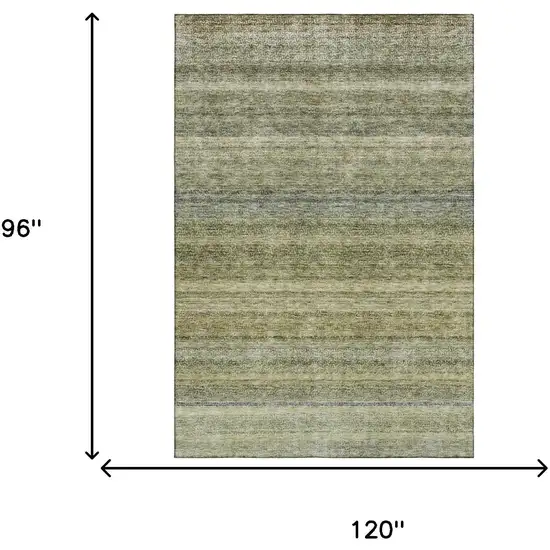 Artichoke Green Gray And Beige Striped Washable Area Rug With UV Protection Photo 7