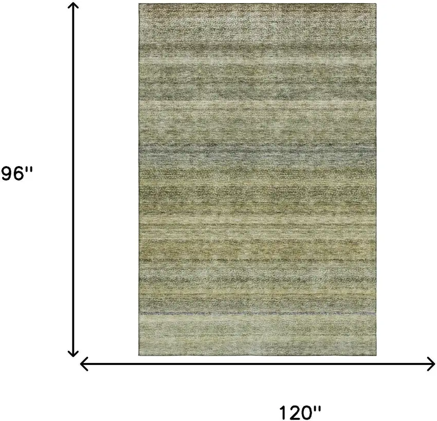Artichoke Green Gray And Beige Striped Washable Area Rug With UV Protection Photo 7