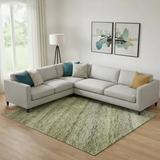 Artichoke Green Gray And Beige Striped Washable Area Rug With UV Protection Photo 2