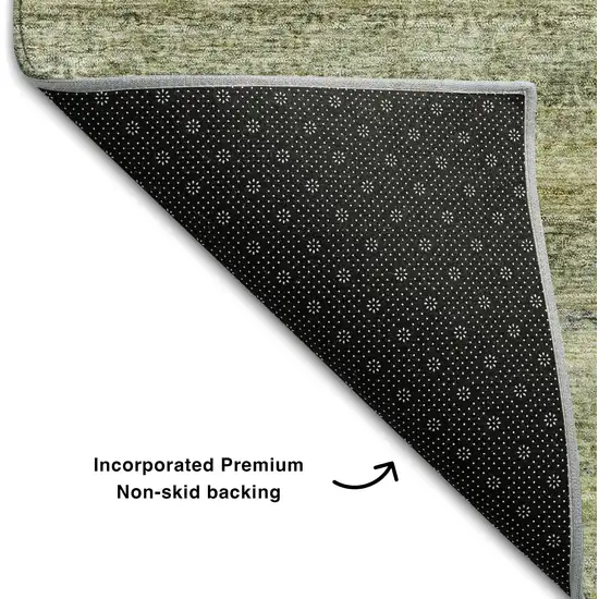 Artichoke Green Gray And Beige Striped Washable Area Rug With UV Protection Photo 5