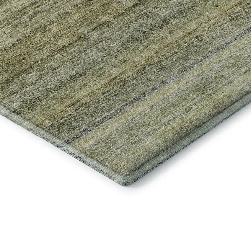 Artichoke Green Gray And Beige Striped Washable Area Rug With UV Protection Photo 6