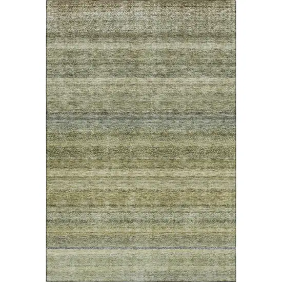 Artichoke Green Gray And Beige Striped Washable Area Rug With UV Protection Photo 4