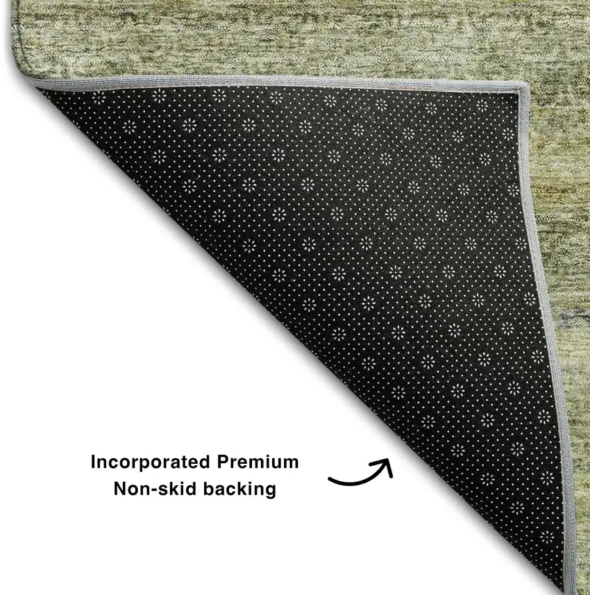 Artichoke Green Gray And Beige Striped Washable Area Rug With UV Protection Photo 5