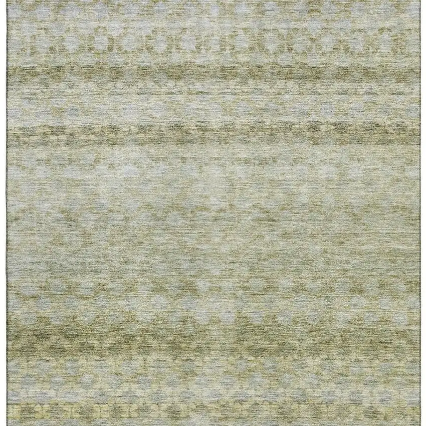 Artichoke Green Gray And Beige Striped Washable Area Rug With UV Protection Photo 3