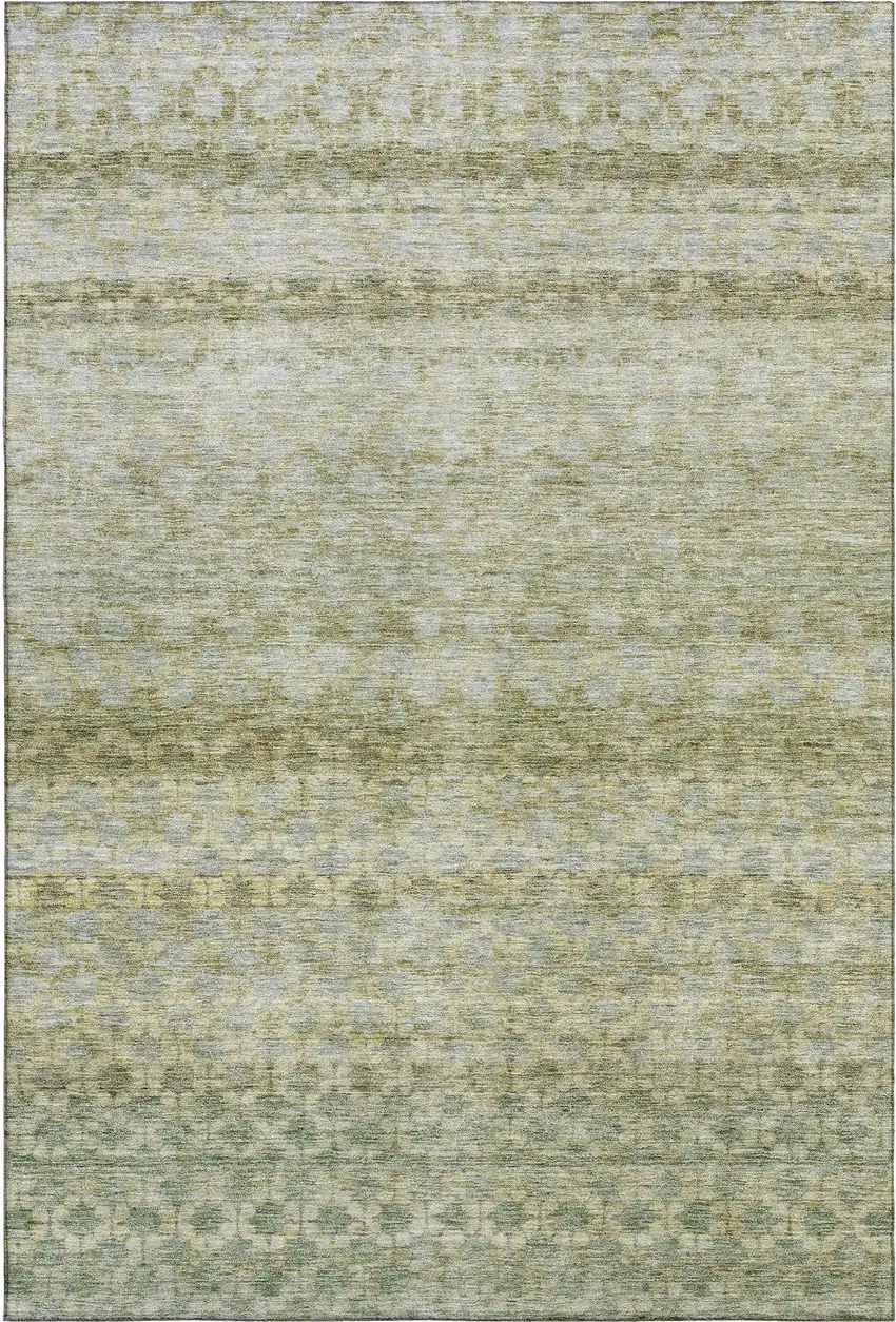 Artichoke Green Gray And Beige Striped Washable Area Rug With UV Protection Photo 1