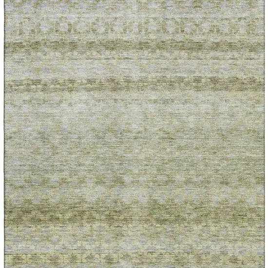 Artichoke Green Gray And Beige Striped Washable Area Rug With UV Protection Photo 3