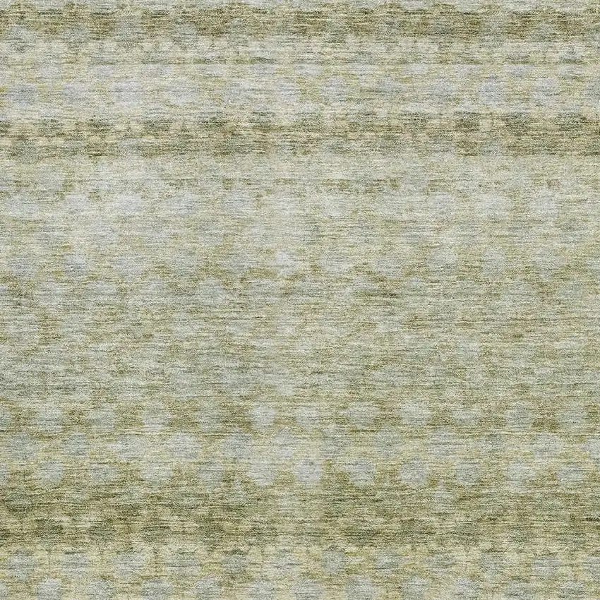 Artichoke Green Gray And Beige Striped Washable Area Rug With UV Protection Photo 2
