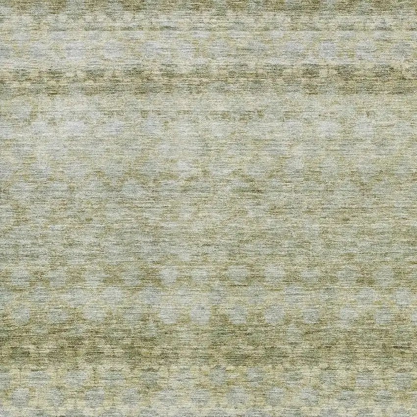Artichoke Green Gray And Beige Striped Washable Area Rug With UV Protection Photo 2