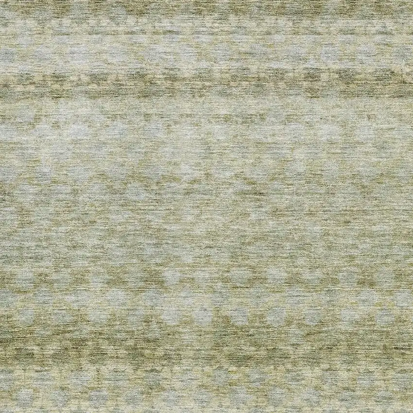 Artichoke Green Gray And Beige Striped Washable Area Rug With UV Protection Photo 2