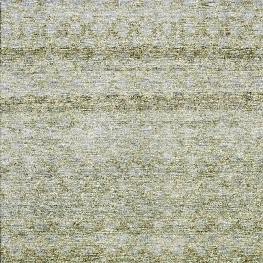Artichoke Green Gray And Beige Striped Washable Area Rug With UV Protection Photo 2