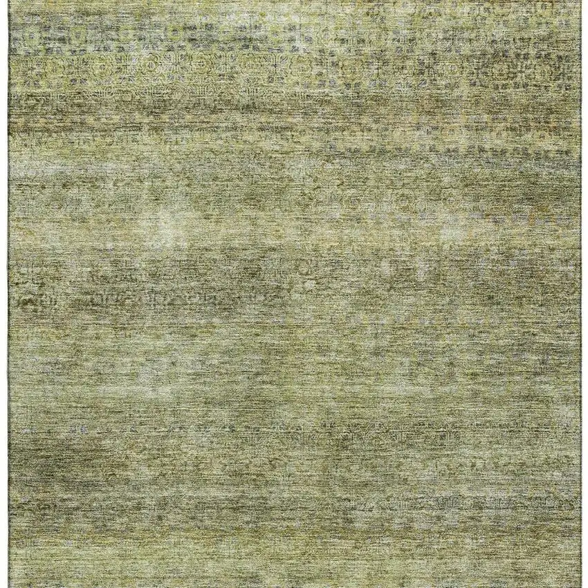 Artichoke Green Gray And Beige Striped Washable Area Rug With UV Protection Photo 5
