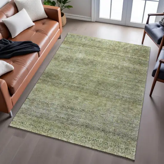 Artichoke Green Gray And Beige Striped Washable Area Rug With UV Protection Photo 1