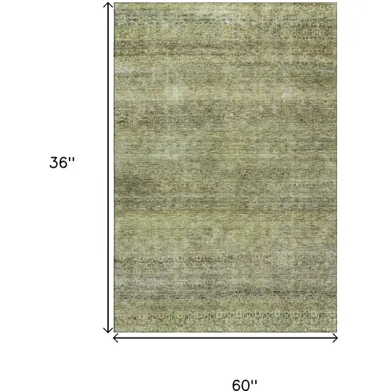 Artichoke Green Gray And Beige Striped Washable Area Rug With UV Protection Photo 3