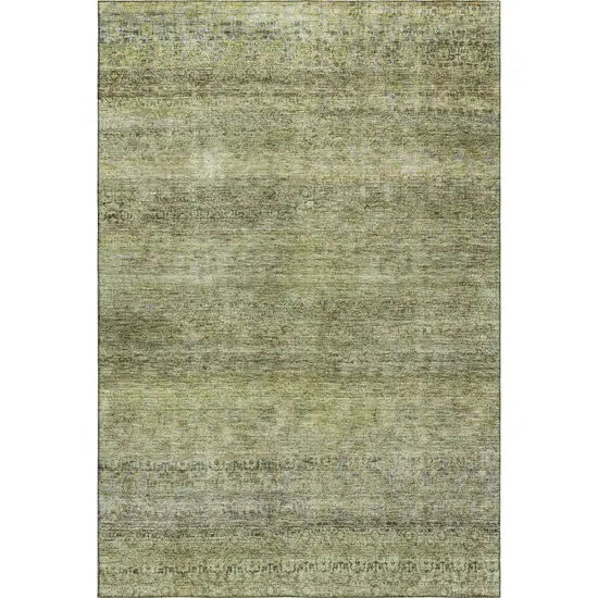 Artichoke Green Gray And Beige Striped Washable Area Rug With UV Protection Photo 3