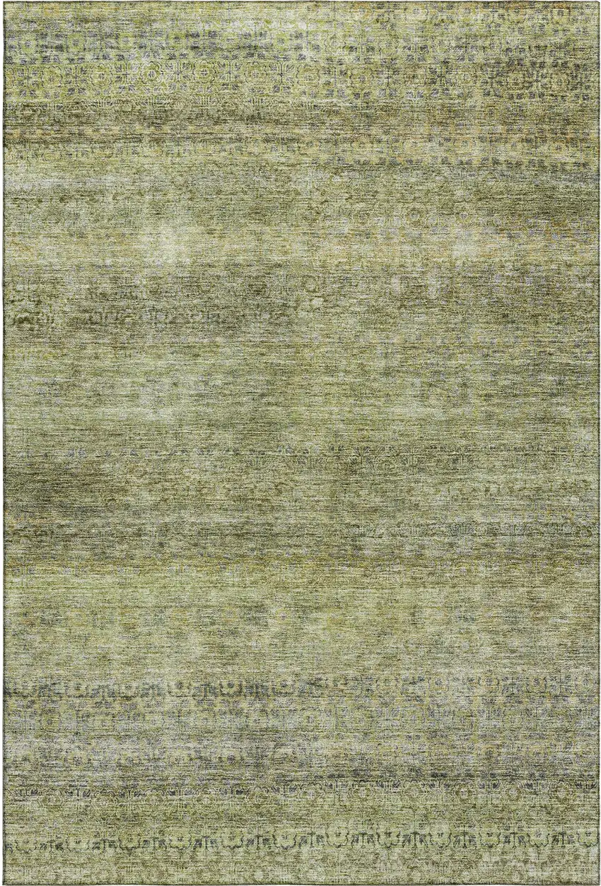 Artichoke Green Gray And Beige Striped Washable Area Rug With UV Protection Photo 3