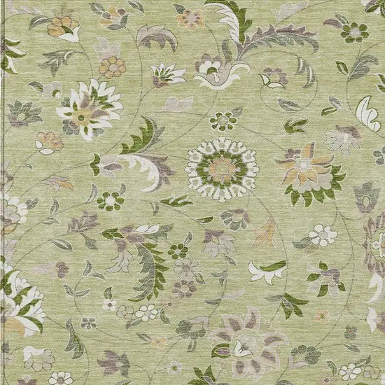 Artichoke Green Gray And Brown Floral Washable Indoor Outdoor Area Rug Photo 6