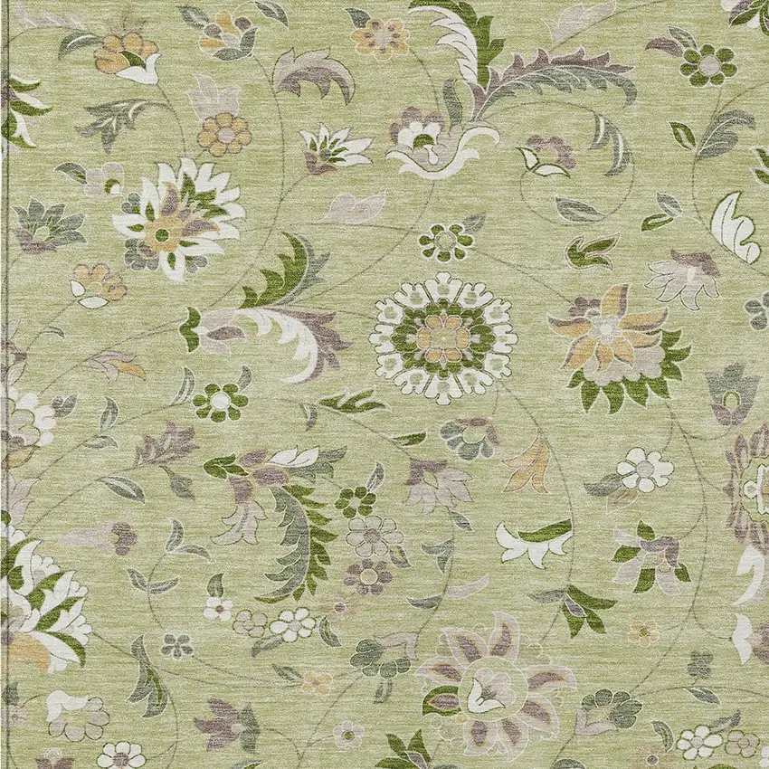 Artichoke Green Gray And Brown Floral Washable Indoor Outdoor Area Rug Photo 6