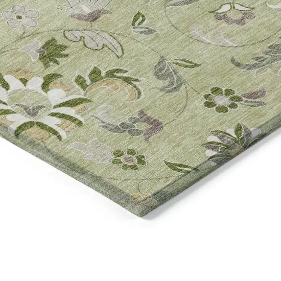 Artichoke Green Gray And Brown Floral Washable Indoor Outdoor Area Rug Photo 4