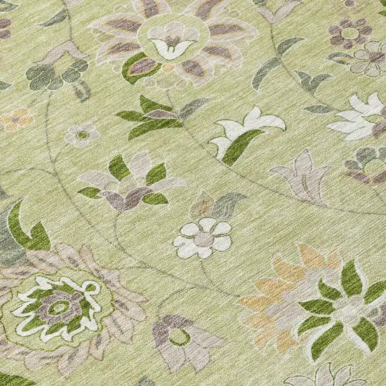 Artichoke Green Gray And Brown Floral Washable Indoor Outdoor Area Rug Photo 5