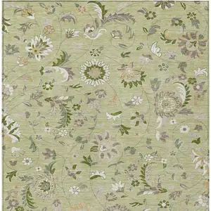 Photo of Artichoke Green Gray And Brown Floral Washable Indoor Outdoor Area Rug