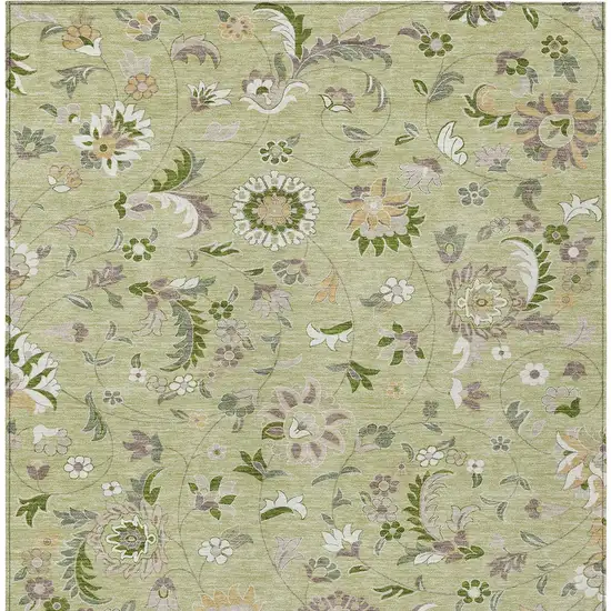 Artichoke Green Gray And Brown Floral Washable Indoor Outdoor Area Rug Photo 7