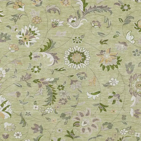 Artichoke Green Gray And Brown Floral Washable Indoor Outdoor Area Rug Photo 6